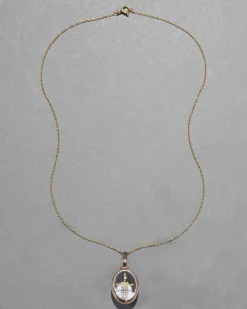 Antique Early 1900s 14k Gold Cross with Quartz Pendant Necklace