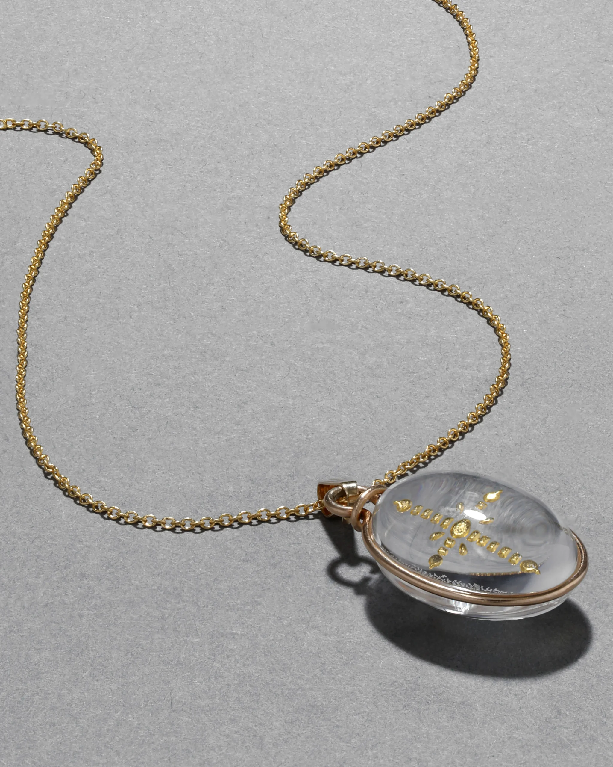 Antique Early 1900s 14k Gold Cross with Quartz Pendant Necklace