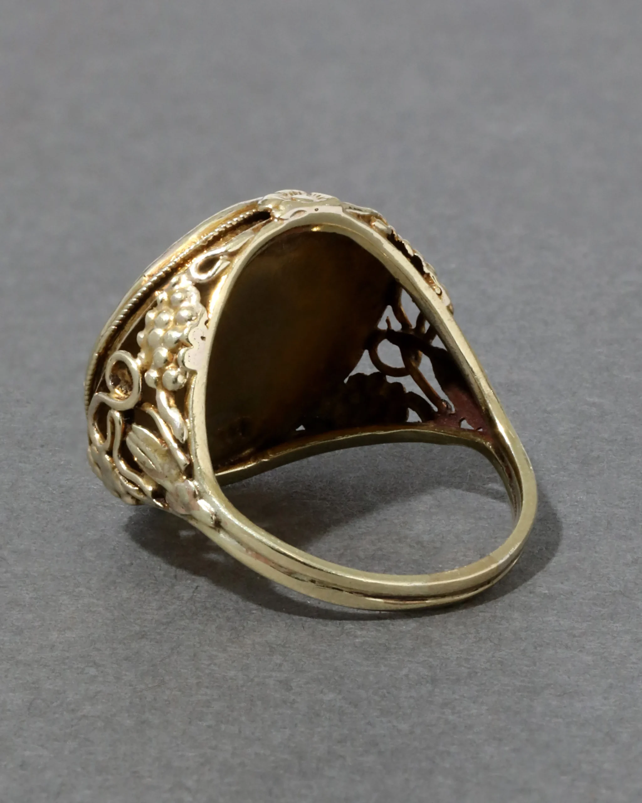 Antique Early 1800s 14k Gold English Hand Painted Portrait Floral Shank Ring