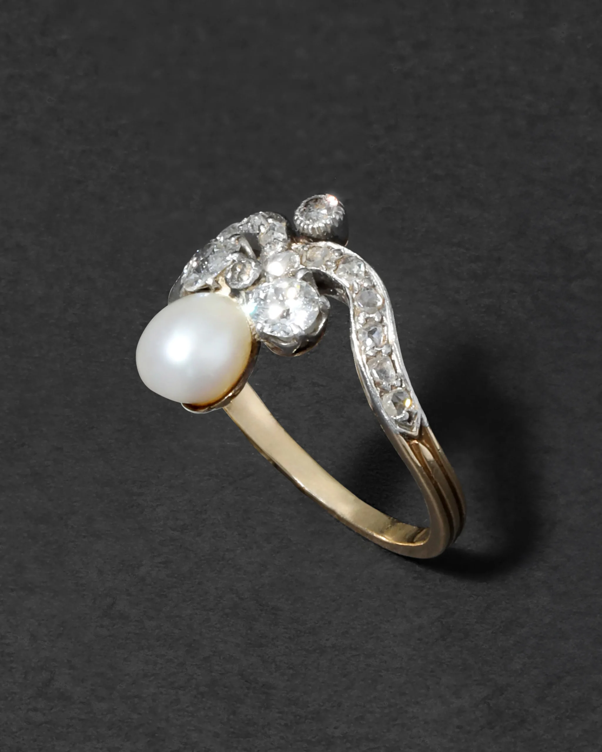 Antique Early 1800s 14k Gold Pearl & Diamond Tiara Style Ring
