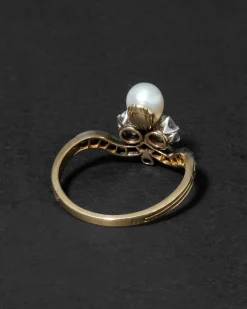 Antique Early 1800s 14k Gold Pearl & Diamond Tiara Style Ring