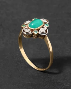 Antique Early 1900s 14k Gold with Emerald & Diamond Abstract Floral Design Ring