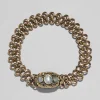 Antique Early 1800s 14k Gold with Mother of Pearl & Diamond Hand Engraved Link Bracelet