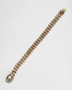 Antique Early 1800s 14k Gold with Mother of Pearl & Diamond Hand Engraved Link Bracelet
