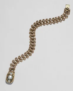 Antique Early 1800s 14k Gold with Mother of Pearl & Diamond Hand Engraved Link Bracelet