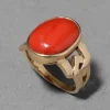 Antique Edwardian 1910s 18k Gold & Coral Modern Design Shank Ring