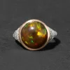 Antique Edwardian 1910s 14k Rose Gold Platinum Opal & Diamond Band Ring