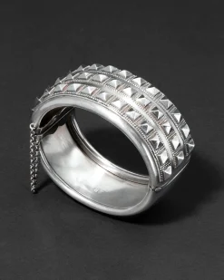 Antique 1800s British Sterling Silver Modernist Hinged Cuff Bracelet