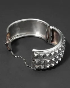 Antique 1800s British Sterling Silver Modernist Hinged Cuff Bracelet
