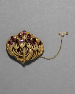 Antique 1800s 14k Gold Fill & Faceted Rhodolite Garnet Pin