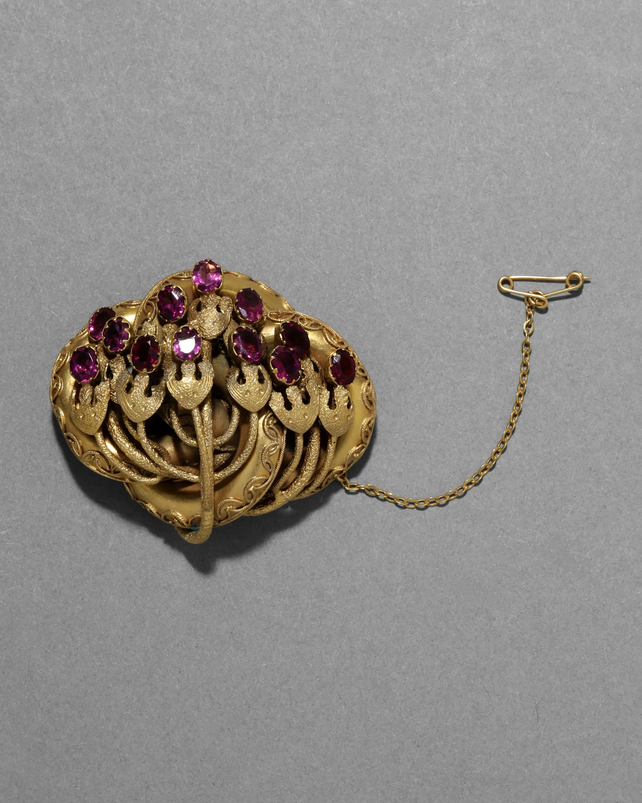 Antique 1800s 14k Gold Fill & Faceted Rhodolite Garnet Pin