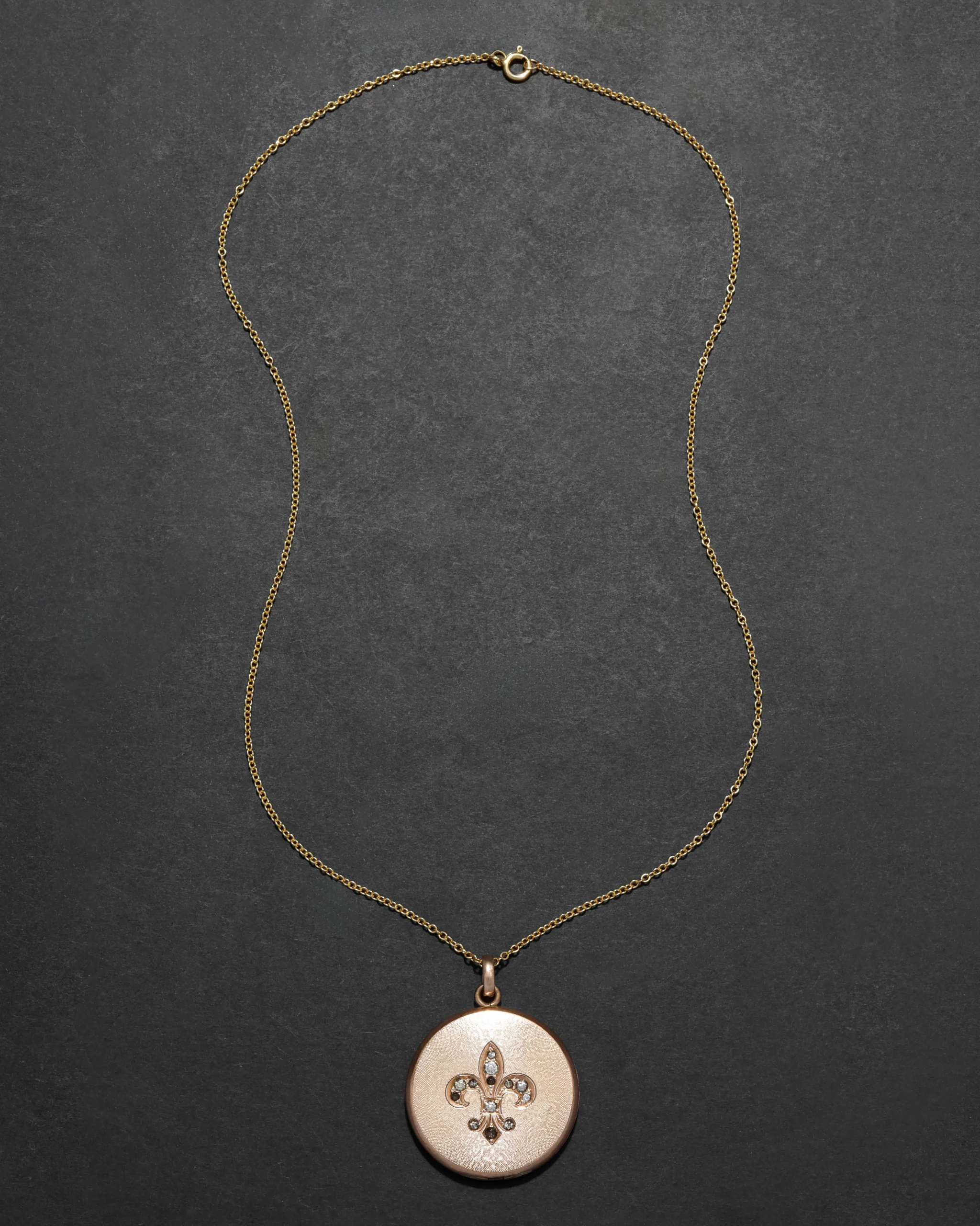 Antique 1800s 14k Gold Fill & Paste Crystal Fleur de Lis Locket Necklace