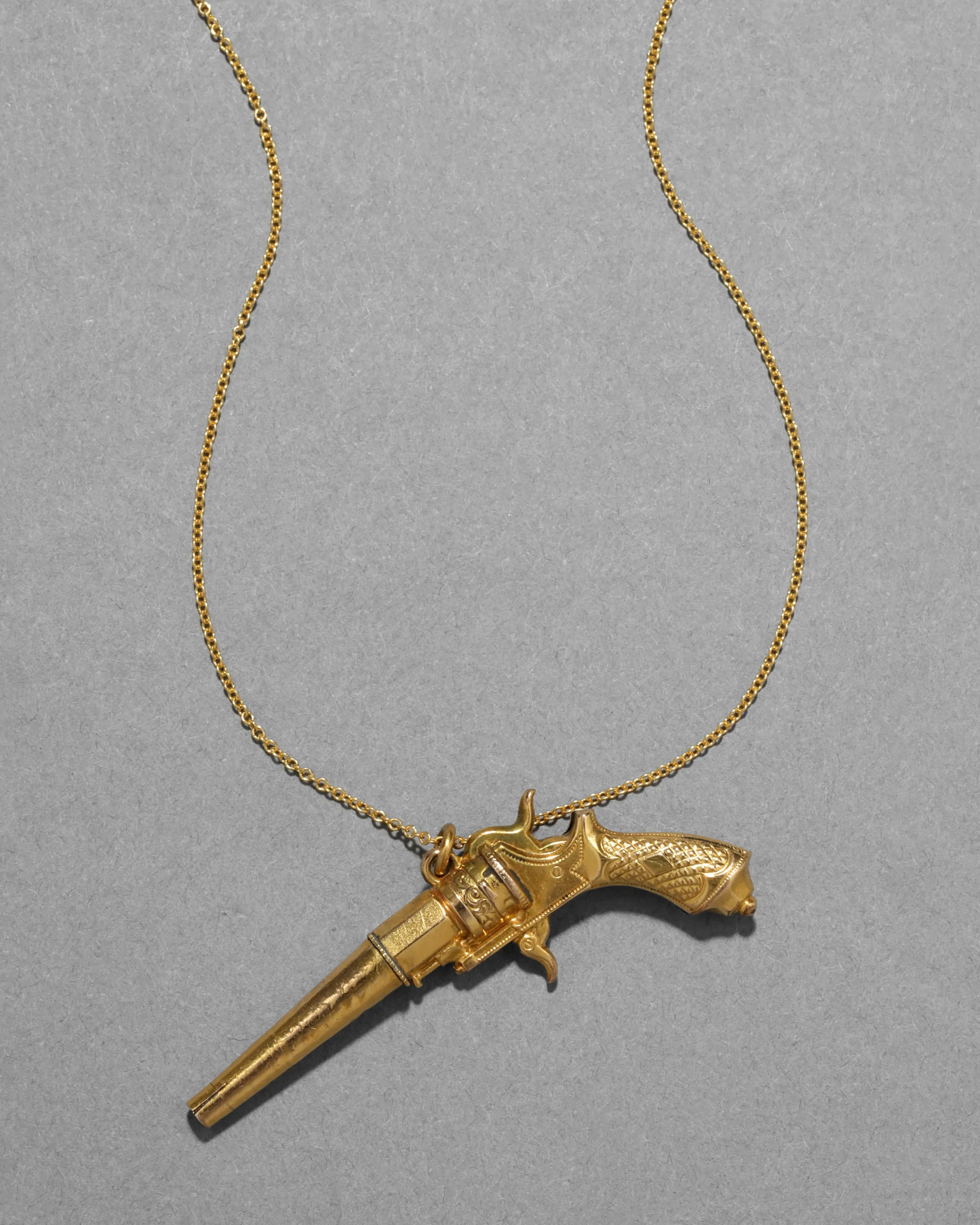 Antique 1800s 14k Gold FIll Pistol Pendant Necklace