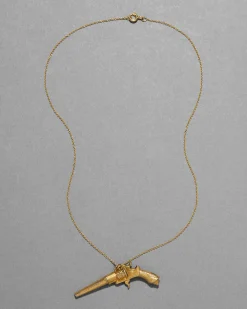 Antique 1800s 14k Gold FIll Pistol Pendant Necklace