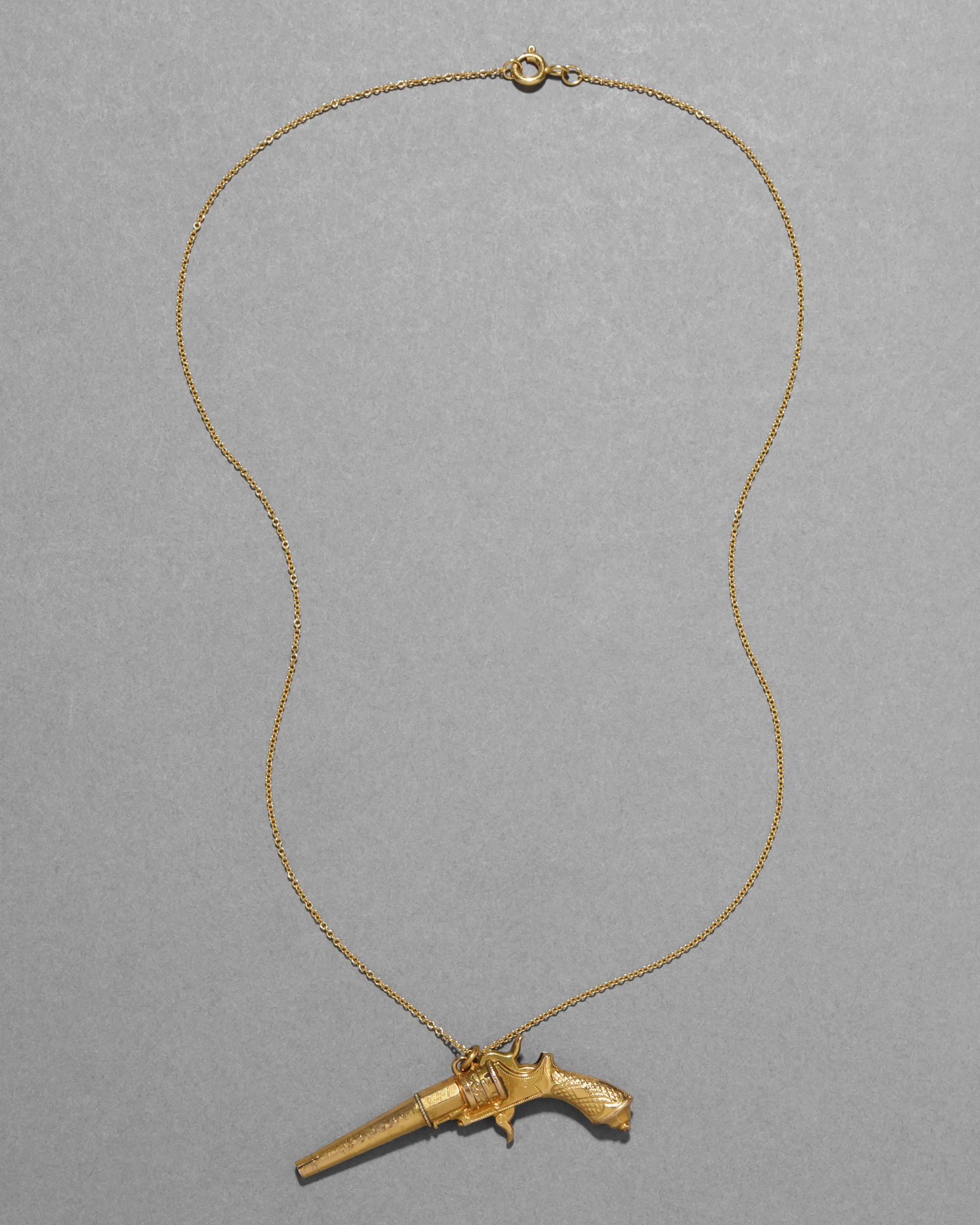 Antique 1800s 14k Gold FIll Pistol Pendant Necklace