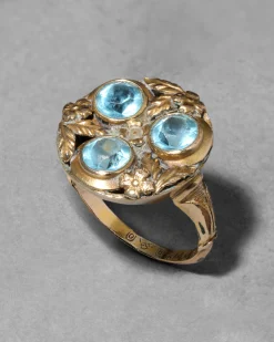 Antique 1920s 14k Gold Fill with Aquamarine Crystal Ornate Ring