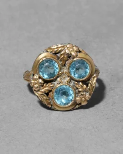 Antique 1920s 14k Gold Fill with Aquamarine Crystal Ornate Ring