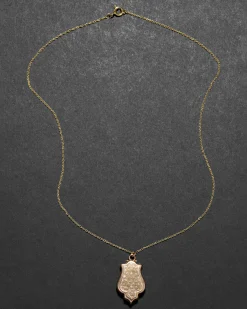 Antique 1910s 14k Gold Hand Etched Unique Shape Locket Pendant Necklace