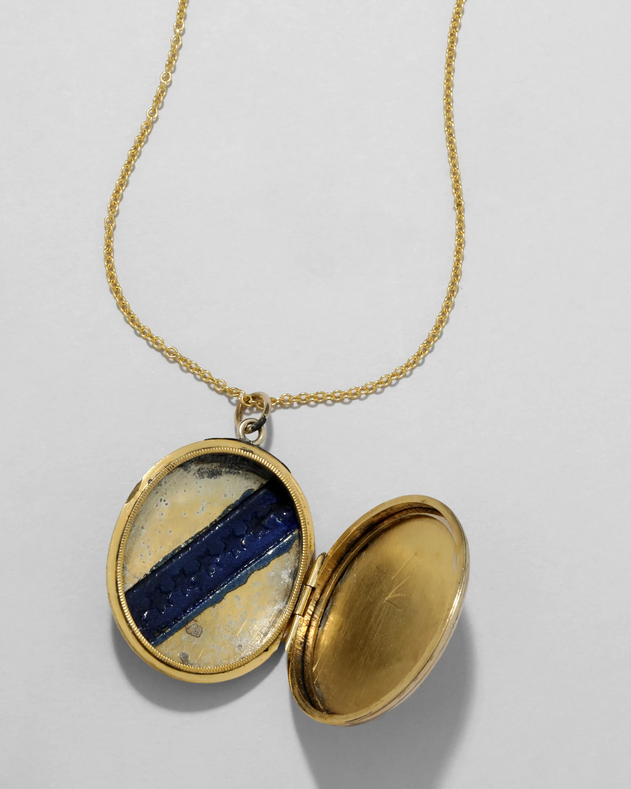 Antique 1800s 9k Gold & 14k Gold Fill with Enamel and Hand Etched Star Motif Locket Necklace