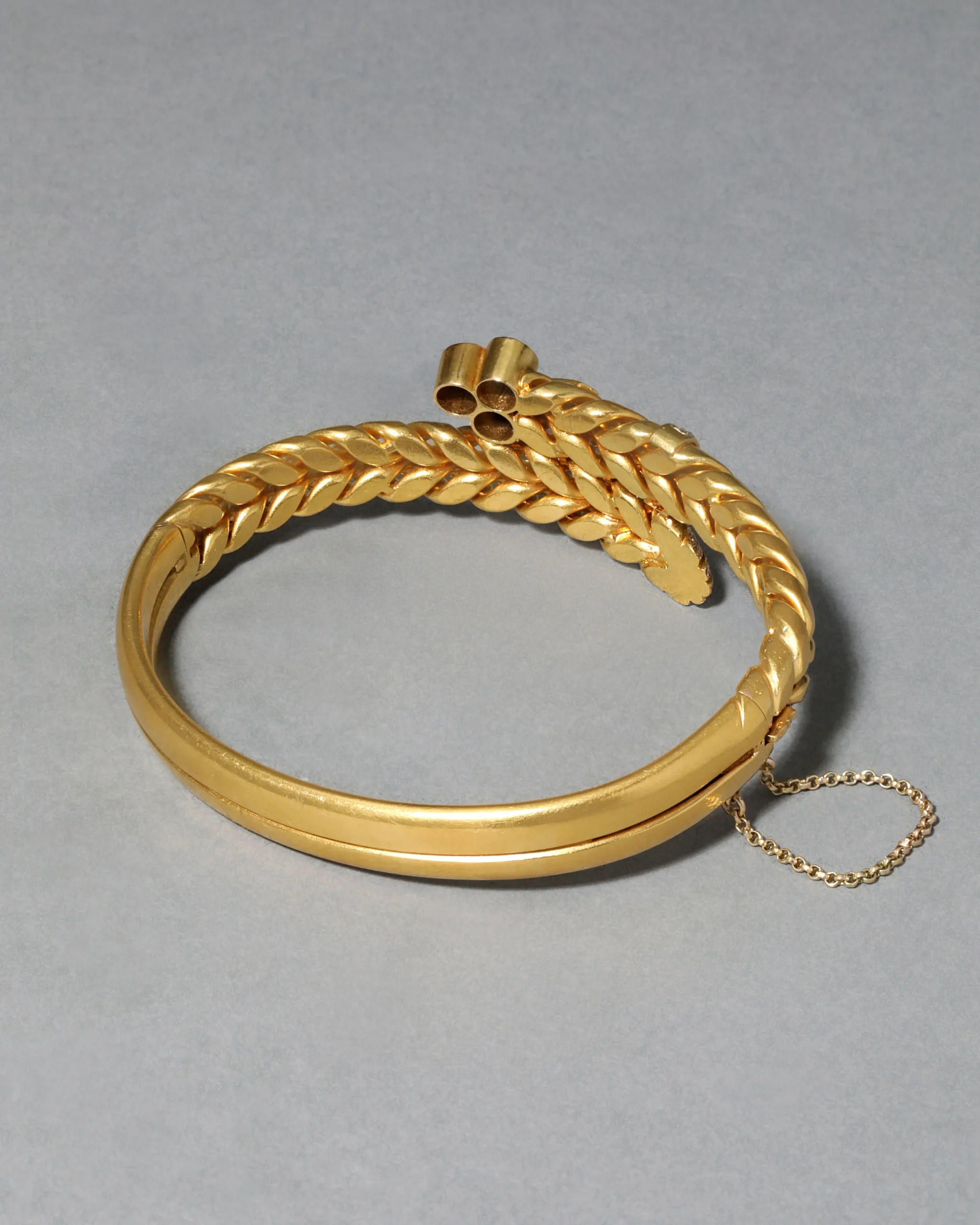 Antique 1870s 14k Gold Sapphire & Rose Cut Diamond Hinge Bracelet