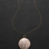 Antique 1800s 10k Gold Shell & 10k Gold Fill Hand Etched Locket Necklace