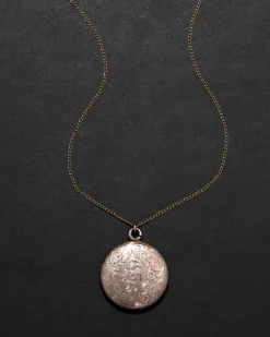 Antique 1800s 10k Gold Shell & 10k Gold Fill Hand Etched Locket Necklace