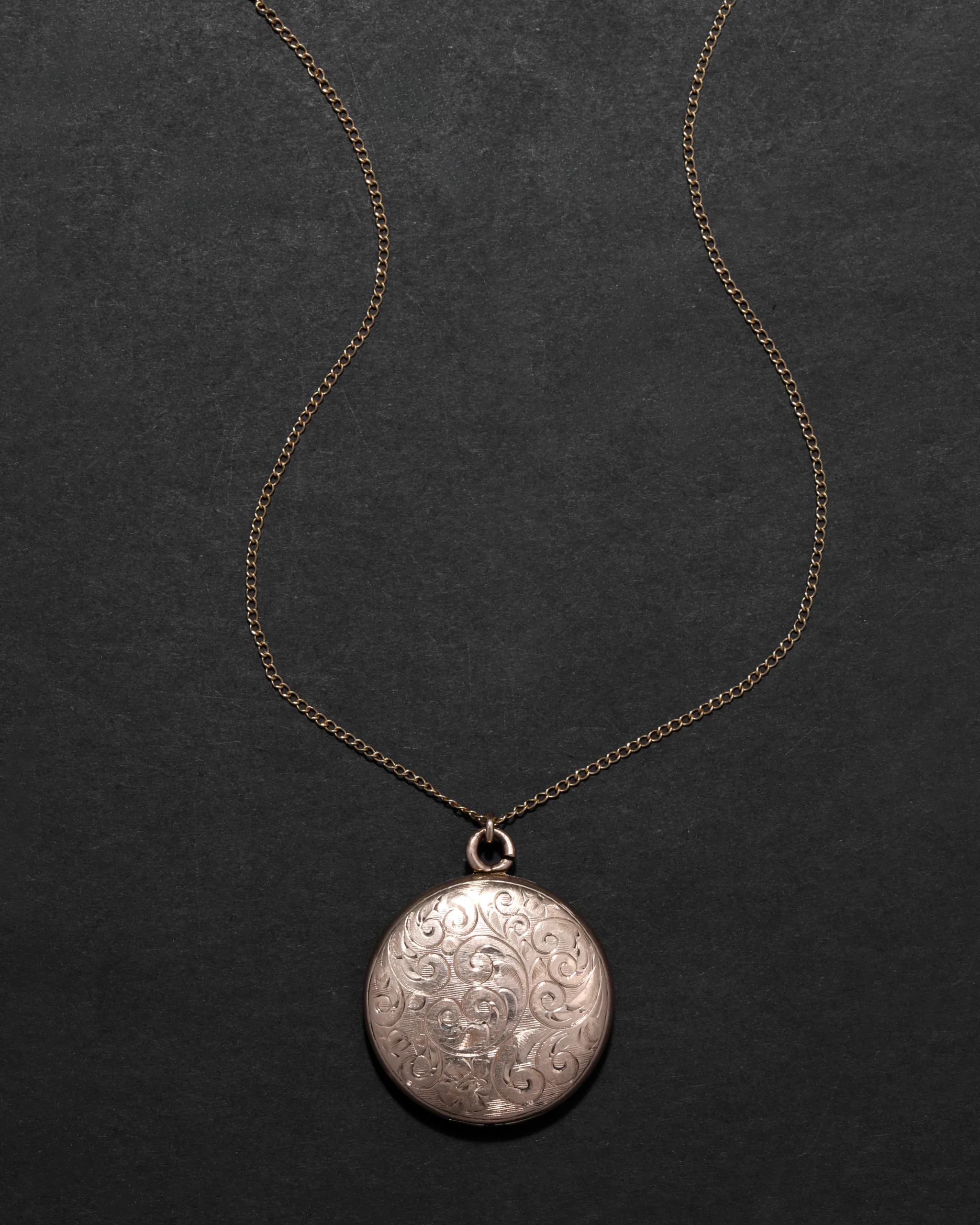 Antique 1800s 10k Gold Shell & 10k Gold Fill Hand Etched Locket Necklace
