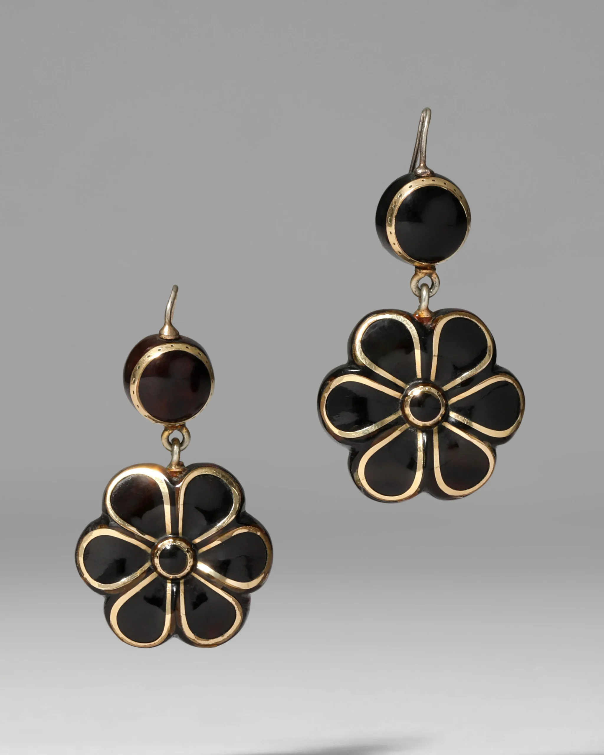 Antique 1800s 14k Gold & Tortoise Pique Earring