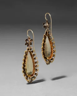 Antique 1850s 14k Gold with Citrine & Pearl Drop Earring