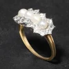 Antique 1900s 18k Gold with Natural Pearl & Rose Cut Diamond Cluster Ring