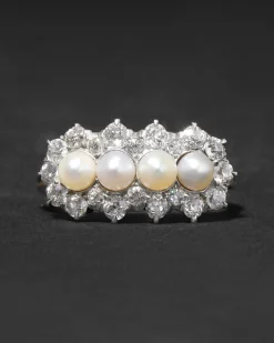 Antique 1900s 18k Gold with Natural Pearl & Rose Cut Diamond Cluster Ring