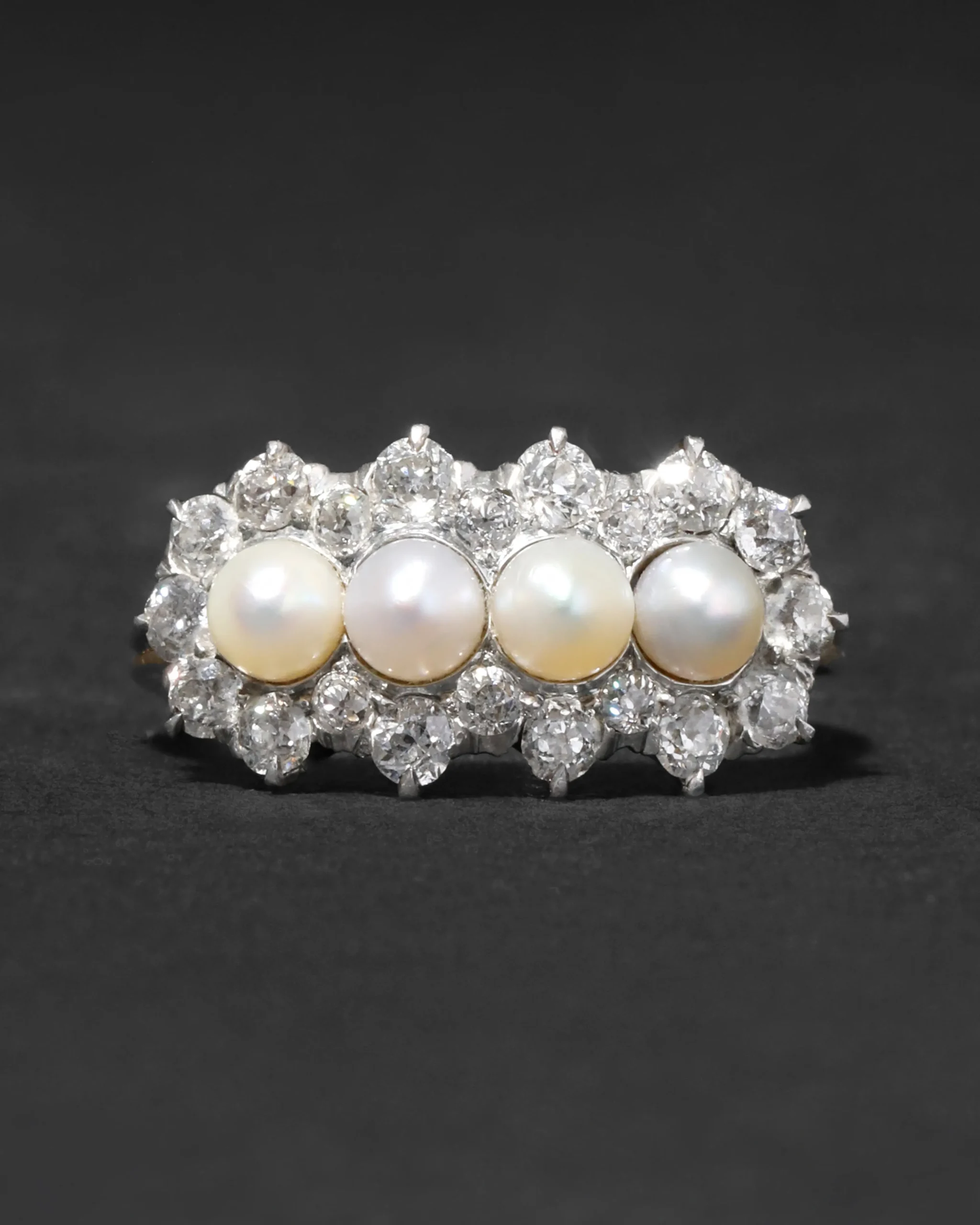 Antique 1900s 18k Gold with Natural Pearl & Rose Cut Diamond Cluster Ring