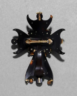 Antique 1800s 18k Gold with Tortoise & Pearl Gold Cross Pin