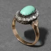 Antique 1800s 14k Gold with Turquoise Surrounded by Diamond Halo Ring