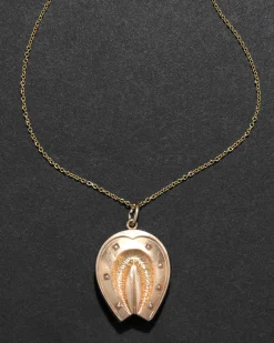 Antique 1800s 10k Rose Gold Horseshoe Locket Necklace