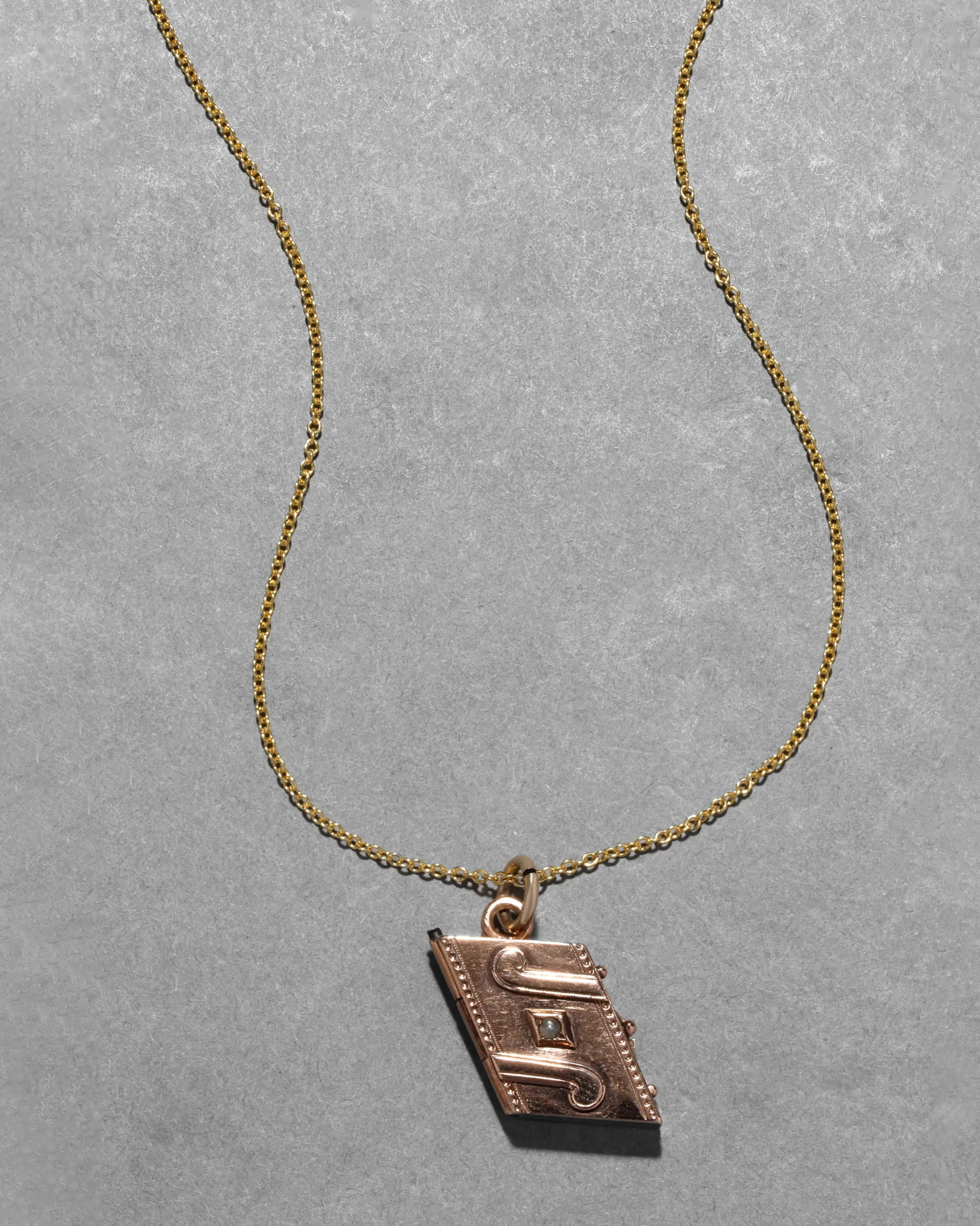 Antique 1800s 10k Rose Gold & Pearl Book Locket Necklace