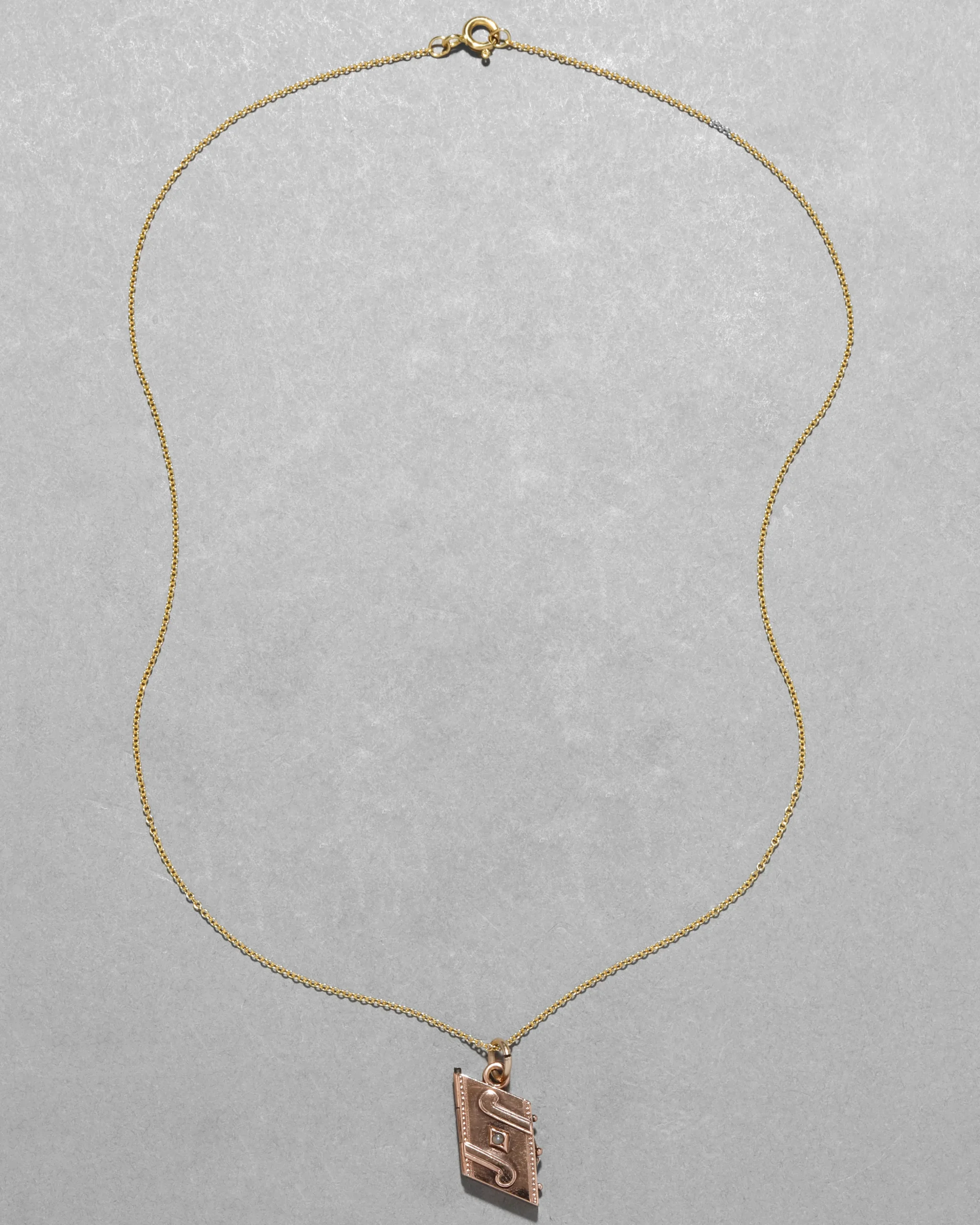 Antique 1800s 10k Rose Gold & Pearl Book Locket Necklace