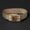 Antique 1800s 14k Tricolor Gold Fill & Hand-Carved Tigers Eye Handmade Bracelet 1