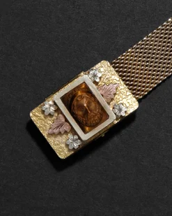 Antique 1800s 14k Tricolor Gold Fill & Hand-Carved Tigers Eye Handmade Bracelet 1