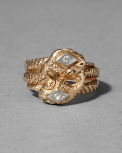Antique 1800s 14k Yellow & White Gold with Diamond Double Snake Ring