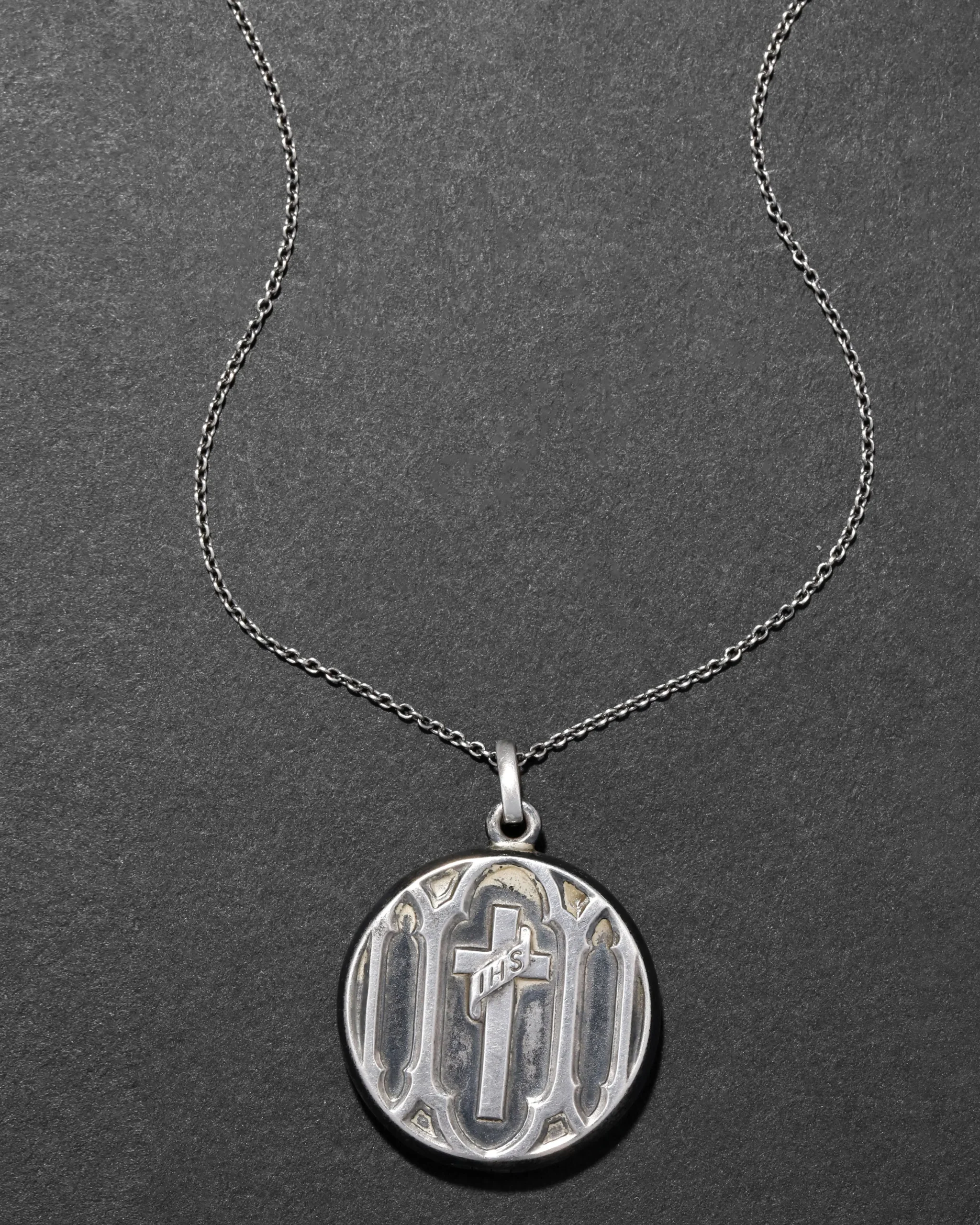 Antique 1920s Sterling Silver Cross Locket Pendant Necklace