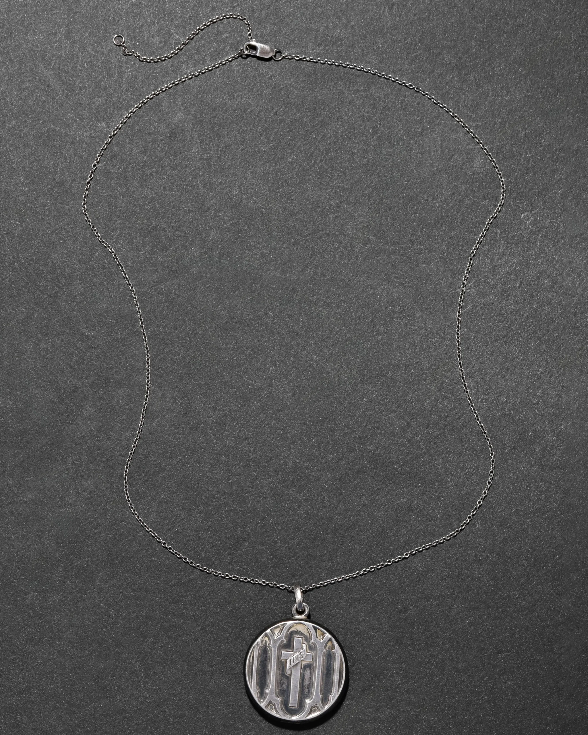 Antique 1920s Sterling Silver Cross Locket Pendant Necklace