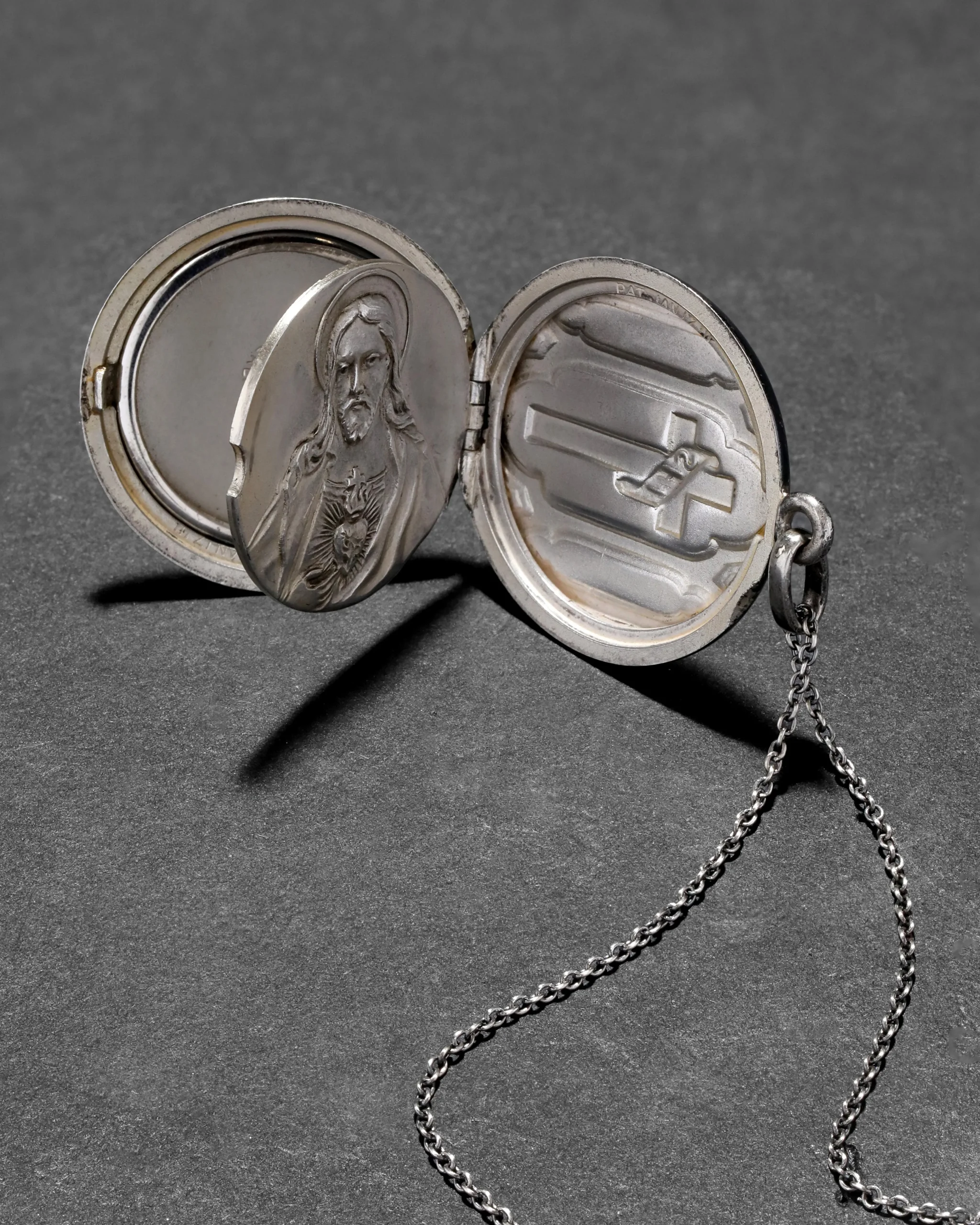 Antique 1920s Sterling Silver Cross Locket Pendant Necklace