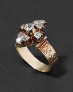 Antique Victorian English 14k Gold & Diamond Hand Etched Ornate Ring
