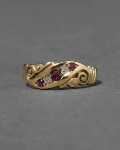 Antique Victorian English 1800s 14k Gold with Ruby & Diamond Band Ring