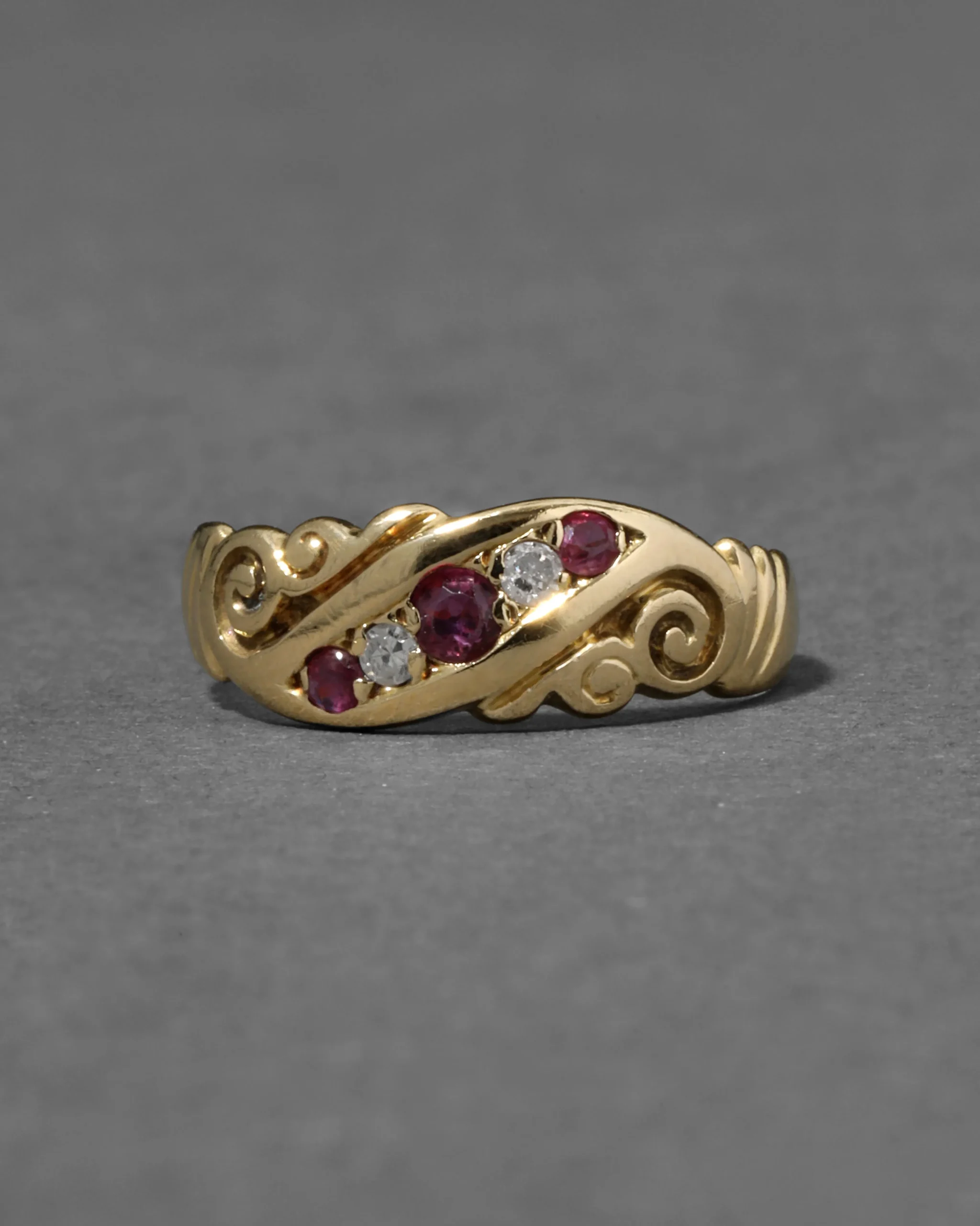 Antique Victorian English 1800s 14k Gold with Ruby & Diamond Band Ring