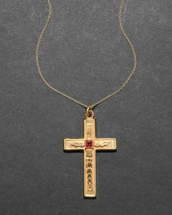 Antique Victorian 14k Gold Fill & Cut Crystal Ornate Cross Pendant Necklace