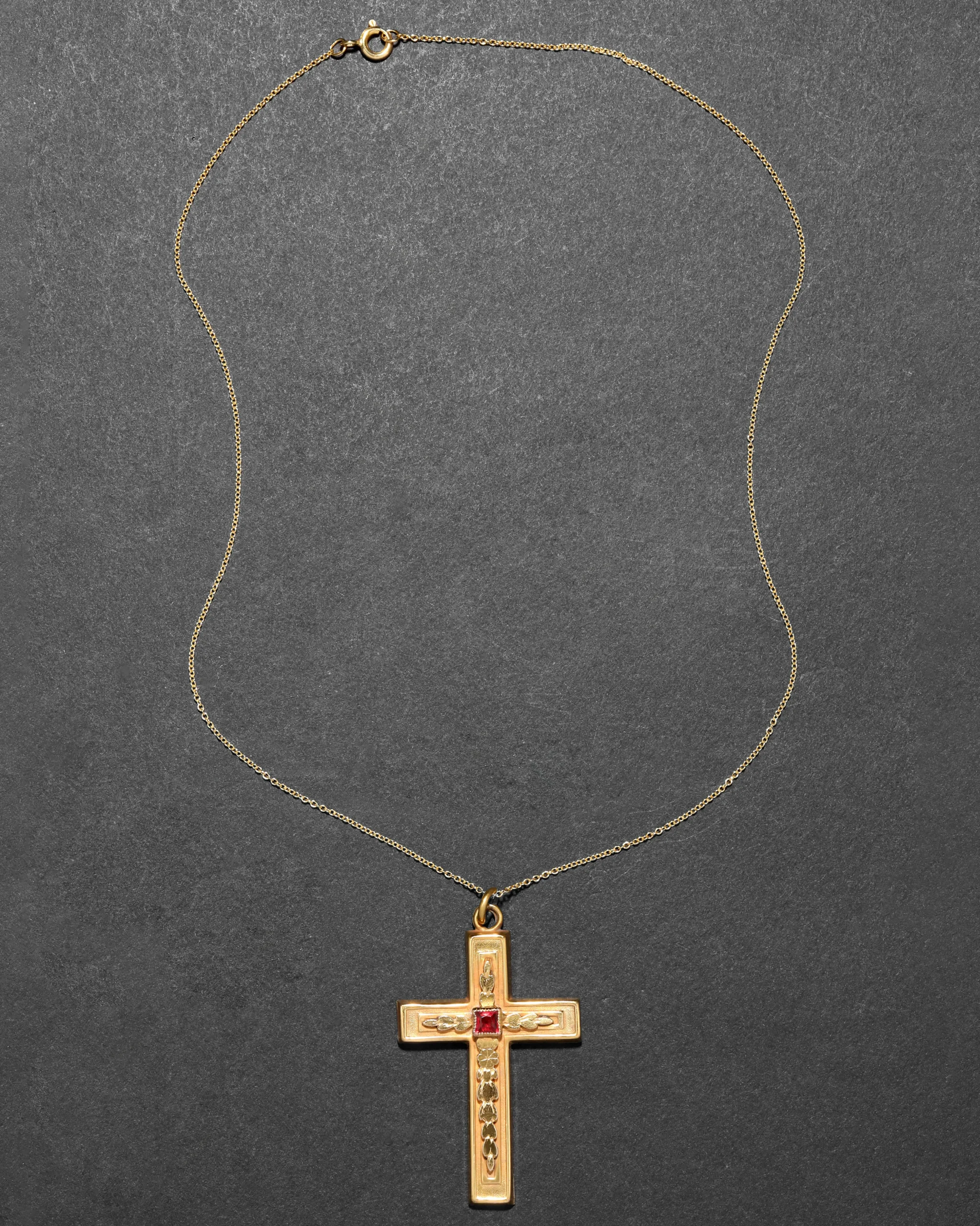 Antique Victorian 14k Gold Fill & Cut Crystal Ornate Cross Pendant Necklace
