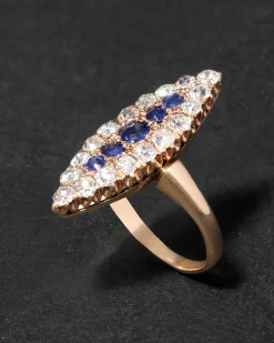 Antique Victorian Late 1800s 14k Gold with Sapphire & Diamond Marquis Ring