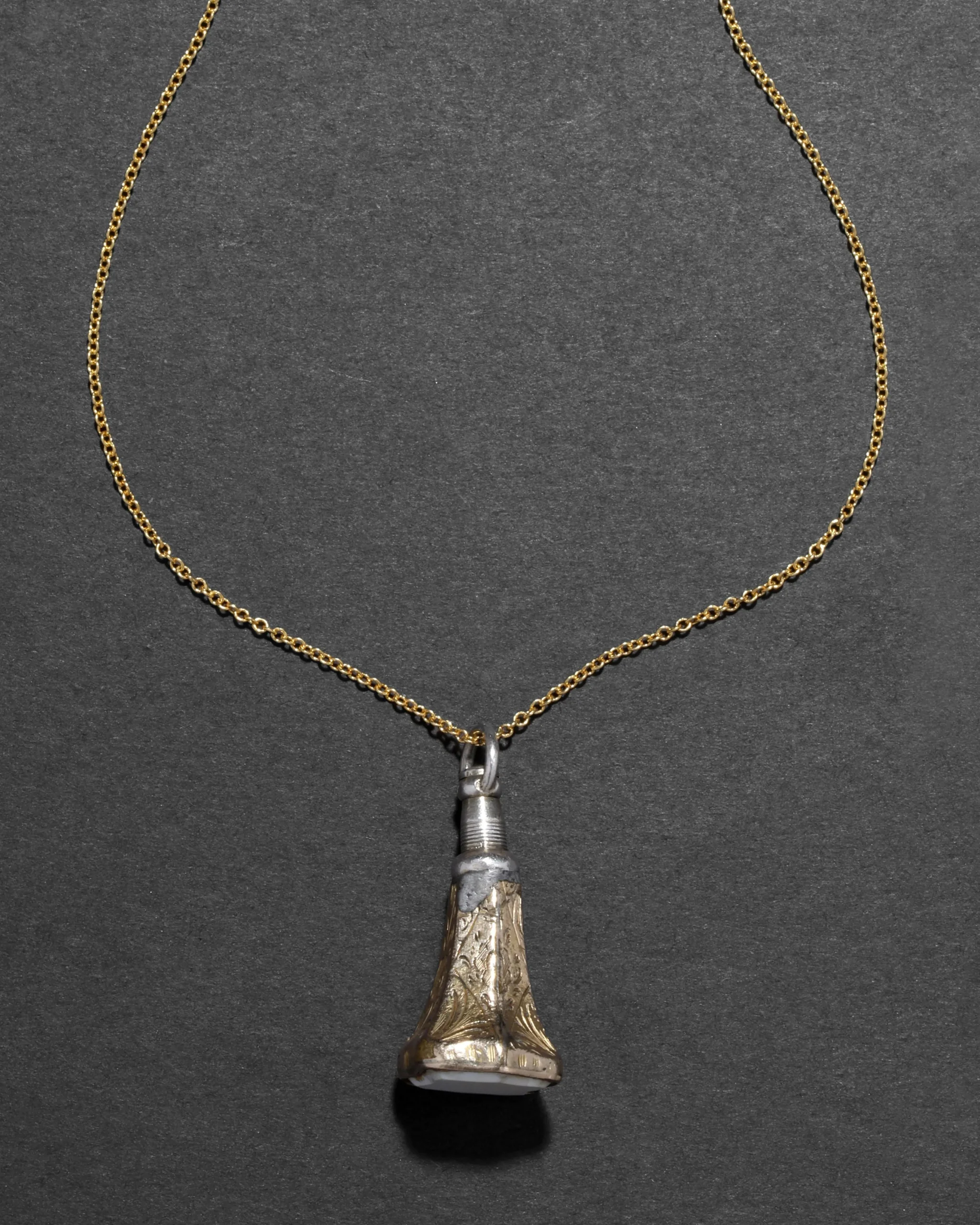 Antique Victorian 1800s 14k Gold FIll & White Onyx Watch Fob Necklace